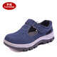 孚誠勞保鞋夏季男女透氣工作安全鞋防砸防刺穿鋼包頭耐磨減震大孔涼鞋 藍色搭扣074 43