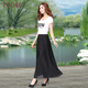 TUOSE 半身裙 夏季新款韓版顯瘦復古百搭大擺雪紡沙灘百褶長(cháng)裙 黑色 XL 建議115-125斤