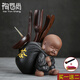 陶云尚 紫砂小和尚茶道六君子黑檀木實(shí)木竹制套裝功夫茶具配件 禪茶小和尚（含六君子） 送茶巾+養壺筆