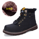 奇策秋冬大黃靴男靴英倫馬丁靴真皮潮流高幫鞋情侶短靴加絨棉鞋工裝靴 黑色-加棉 42