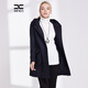 邢氏女裝  秋冬新款毛呢大衣女直筒連帽呢子大衣女中長(cháng)款外套厚 深藍色 XL/42(170/100B)
