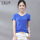 艾路絲婷夏裝新款T恤女短袖上衣韓版修身體恤TX3560 寶藍V領(lǐng) S
