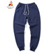 稻草人春秋季運動(dòng)褲男長(cháng)褲收口束腳褲男士寬松休閑長(cháng)褲針織衛褲男跑步 深藍色(加絨)WK002 (建議170-190斤) 3XL