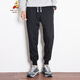 稻草人春秋季運動(dòng)褲男長(cháng)褲收口束腳褲男士寬松休閑長(cháng)褲針織衛褲男跑步 黑色(加絨)WK002 (建議155-170斤) 2XL