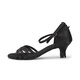 三沙（Sansha）拉丁舞鞋女中跟緞面交誼舞倫巴恰恰舞鞋緞帶涼鞋女BR31016S 黑色-5.2cm 36