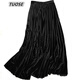 拓澀（TUOSE） 半身裙金屬色金絲絨中長(cháng)款百褶裙復古高腰百搭顯瘦a字裙 黑色 S