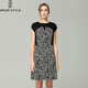名師路品牌女裝夏裝歐美街頭波點(diǎn)印花豹紋a字裙短袖拼接連衣裙 4S52492黑色80 L