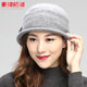 素錦初瀾 秋冬帽子女羊毛禮帽韓版優(yōu)雅女士小卷邊盆帽保暖花朵毛呢帽 灰色
