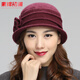素錦初瀾 秋冬帽子女羊毛禮帽韓版優(yōu)雅女士小卷邊盆帽保暖花朵毛呢帽 酒紅