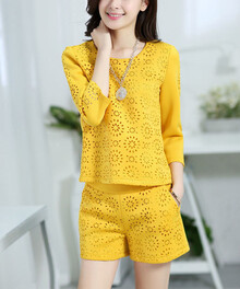 2014夏季新款 欧洲站气质珍珠<em>雪纺</em> <em>短裤套装 女</em>