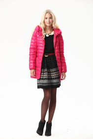 WEWE新款简约<em>连帽</em>中<em>长款羽绒</em>服<em>外套</em> 纯色玫