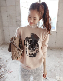 <em>秋冬</em>新款<em>打底</em>单穿 <em>毛衣</em>搭配蕾丝长裙 亮片骷髅