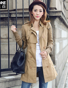 喜慕森秋装新款韩版风衣外套大<em>衣襟</em>双排扣高腰