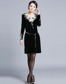 清新怡人<em>大码</em>长袖连衣裙2013<em>秋季</em>女装新款金