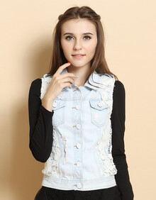 布音 BuYin 2013<em>秋冬</em>新款 蕾丝镂空牛仔<em>马甲</em> 女