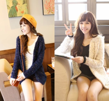 撞色糖果色波点<em>中长款</em>马海毛<em>针织毛衣外套</em>在京