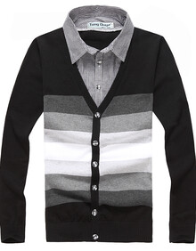2013男士秋装修身<em>开衫 衬衣</em>领<em>针织衫</em>毛衣假两