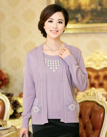 新橙美依妈妈装针织衫<em>开衫假两件</em>套中年妇女秋