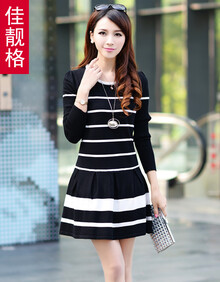 佳靓格 2014春装韩版<em>毛衣秋冬</em>打底条纹<em>修身中</em>