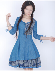 北京烟花烫S蓝色连衣裙 【行情 价格 评价 正品