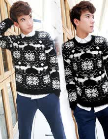 货到付款soinku<em>潮男式</em>保暖套头马海毛<em>毛衣</em>男士
