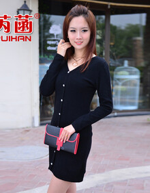 芮菡秋冬装新款<em>女士长款</em>V领<em>开衫</em>羊绒衫时尚韩