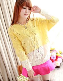 模特实拍 2013<em>秋冬</em>新款小清新撞色<em>套头毛衣 针</em>