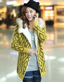布音冬装季新款韩版修身<em>加绒加厚毛衣外套</em>女针