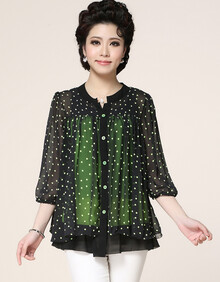棒约美2014<em>中老年</em>女士<em>雪纺</em>衫圆点双层7分袖女