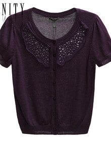 TY 菲妮迪女装 秋装新品 百搭纯羊毛<em>圆领短袖针</em>