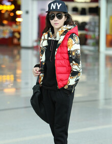 卫衣套装女三件套豹纹<em>羽绒棉马甲</em> 马车<em>红</em> XL在