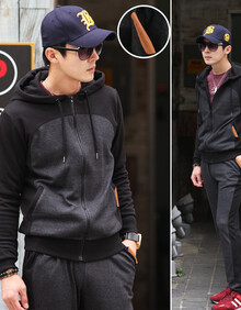 男士卫衣套装 加绒加厚 撞色 连帽拉链<em>开衫男式</em>