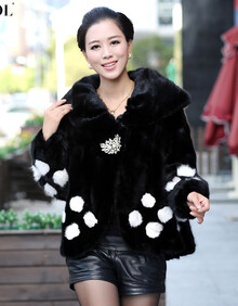 芭欧 2013新品<em>水貂</em>毛翻领蝙蝠形<em>长袖短款女士</em>
