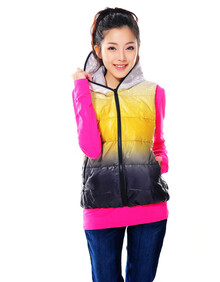 尚优彩帛<em>女装羽绒马甲</em>短款<em>羽绒服</em>女<em>背心</em>黄渐变