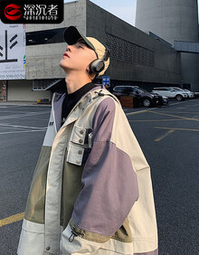 深沉者 工装外套男日系连帽上衣宽松春季男士夹克bf风宽松男装嘻哈多口袋嘻哈褂子 军绿色 L