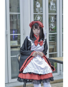 和服振袖女仆装 巫女装 cosplay女装 洛罗丽塔洋装 和风 套装含围裙 s