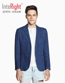 INTERIGHT 亚麻 时尚水洗 男士休闲西装外套  藏青色 L码