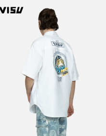 EVISU  夏季 男士涂鸦达摩与标志贴纸印花牛津衬衫 白色 XL