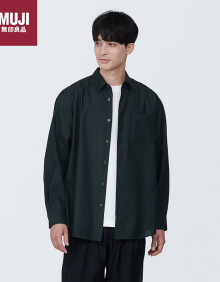 无印良品（MUJI）男式 麻混 长袖衬衫 男士衬衣外套早春新品AC1XAA4S 黑色 XL 