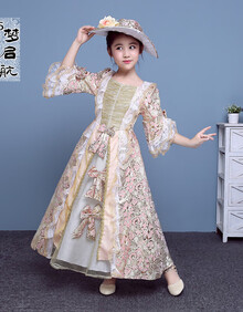 女童欧式宫廷晚礼服欧洲礼仪服女王朱丽叶演出服万圣节公主蓬蓬裙 浅
