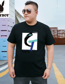 男士加肥加大休闲时尚短袖t恤肥佬胖人大号上衣 黑色 5xl(240-250斤))