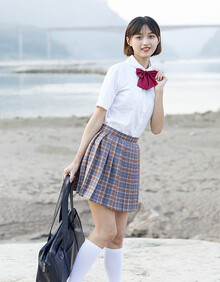 校服学生套装夏季制服女开衫毛衣格子裙日系女学院风 女生短袖白衬衫