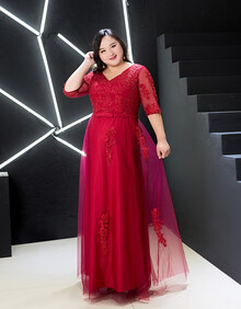 2019新款晚礼服女大码胖mm 宴会200斤加肥修身显瘦主持人礼服四季 酒