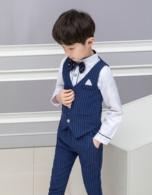 儿童礼服马甲套装男童西装儿童钢琴主持演出服中小花童礼服春秋夏燕尾服L4vBrXOoSu 藏蓝色三件（马甲+裤子+衬衫）套送领结 130cm礼服偏小建议拍比平...