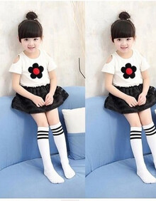 【2双装】春秋中筒袜中小学生校服袜小女孩薄长袜宝宝过膝长筒袜 2双