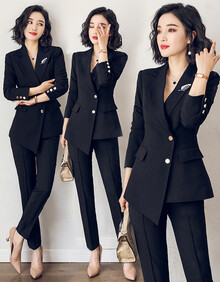 AD艾尚臣职业装女装套装2019新款小西装西服女套装欧美高端修身时尚套裤正装女士外套 黑色西装上衣CP225 M
