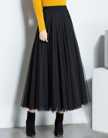 叙道 网纱半身裙女2019秋季新品款女士秋款a字高腰女式中长款秋季韩版百褶纱裙 6029 黑色 均码(适合1尺92尺5腰围)