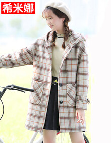 女孩子2018新款少女冬装韩版中长款连帽中学生毛呢外套女羊毛呢子大衣女学生冬装学院风甜美12-18中 米色 L