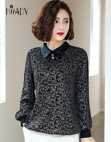hilady 新品蕾丝打底衫女秋冬2019新款长袖衬衫娃娃领女装春装洋气
