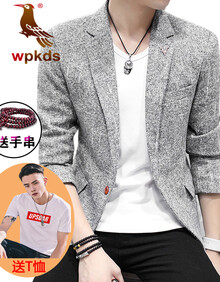 意大利 西服男2018春秋季男装男士单西便西韩版修身小西装外套小西服 灰色 M码（送T恤送手串）